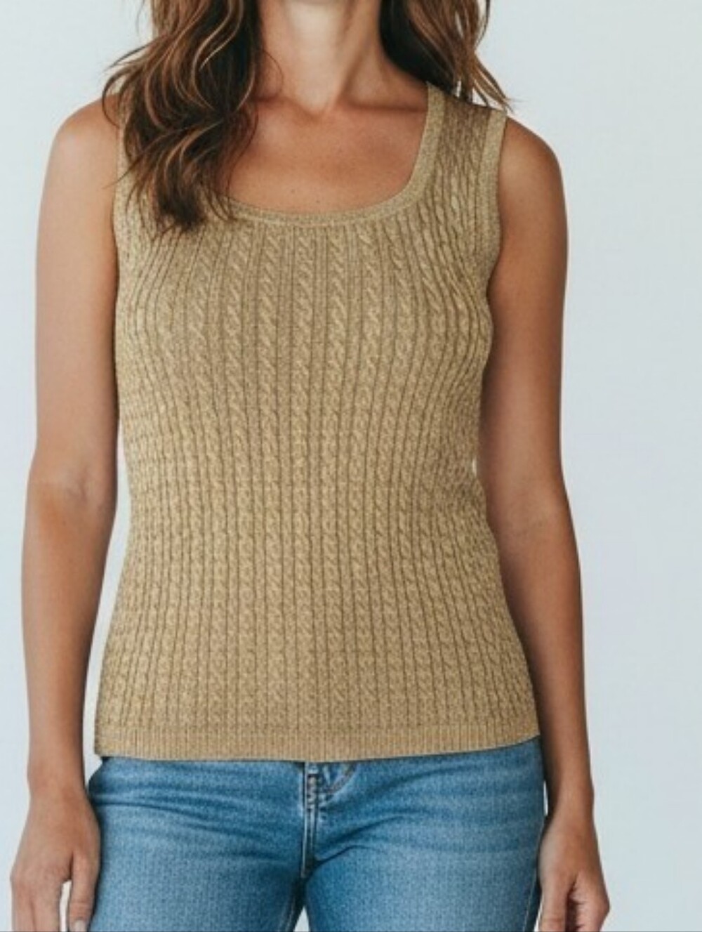 Lauren Ralph Lauren Gold Metallic Cable Knit Sweater Tank Top Women's Small
